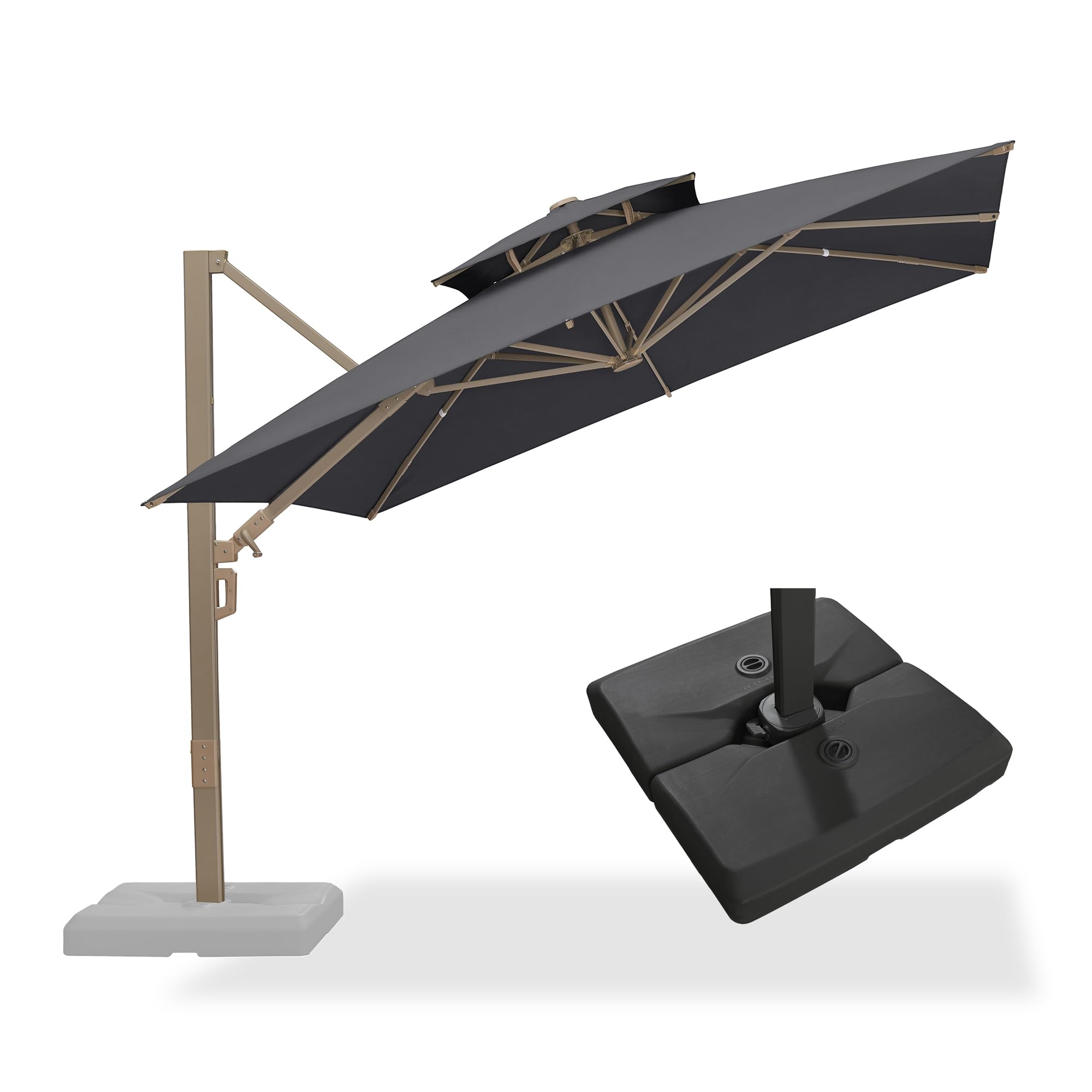 PURPLE LEAF Cantilever Umbrella With Base 10 FT Double-Vented Canopy, Gray