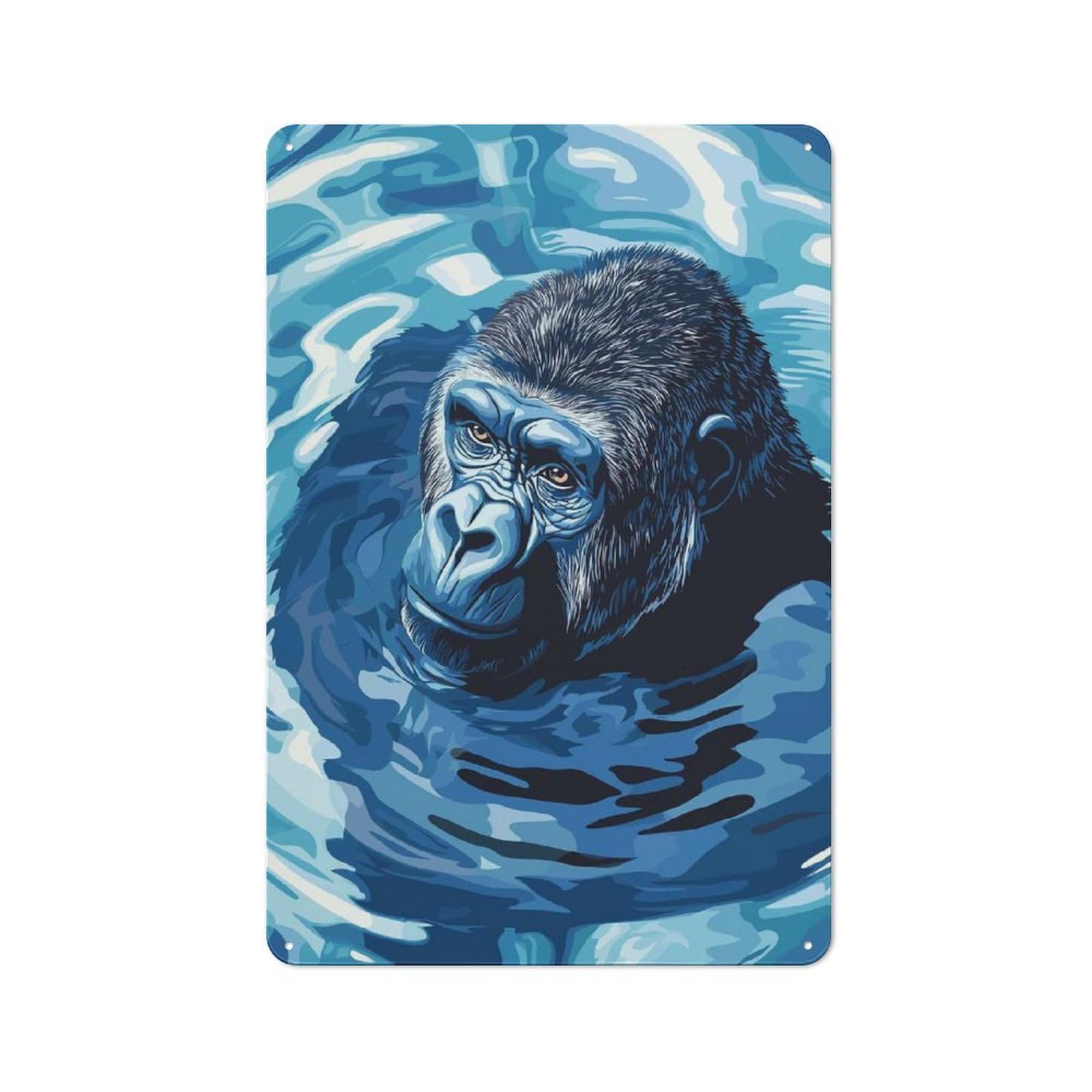 Junmoney Style For Hobby Room Or Studio, Blue Gorilla In Water Digital Art Retro Tin Sign 30X20cm, Gift For Creative Interior Collectors During The Christmas Season