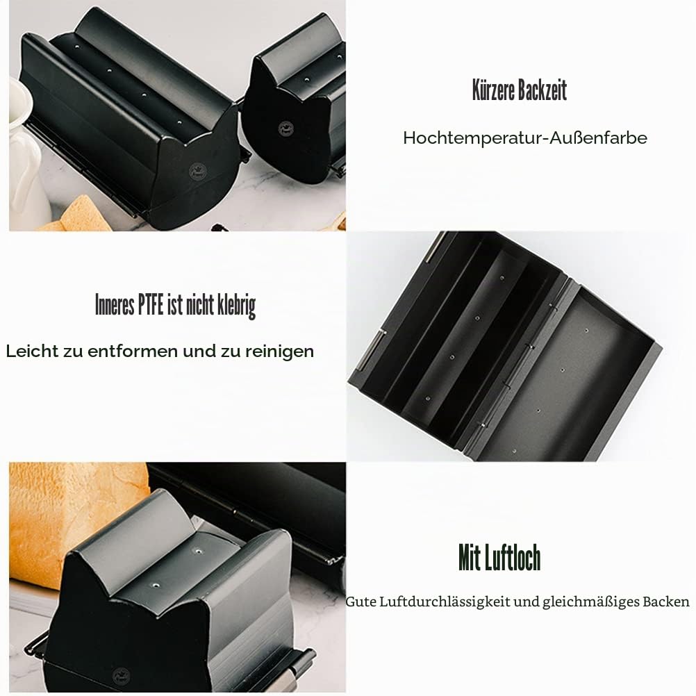 Toastbrot Backform, Brotbackform mit Deckel Nette Katzenkopfform Kastenform,Toasthersteller Aluminiumisierter Stahl Toastbrotform Antihaftbeschichtet, Atmungsaktiv