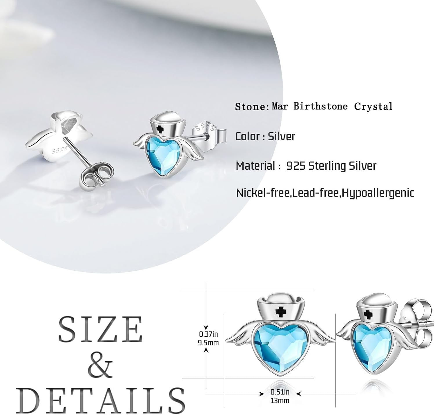 Nurse Earrings for Women 925 Sterling Silver Angel Earrings Stud Nurse Jewelry Birthstone Gifts for Doctor RN Medical Student Nurses Day