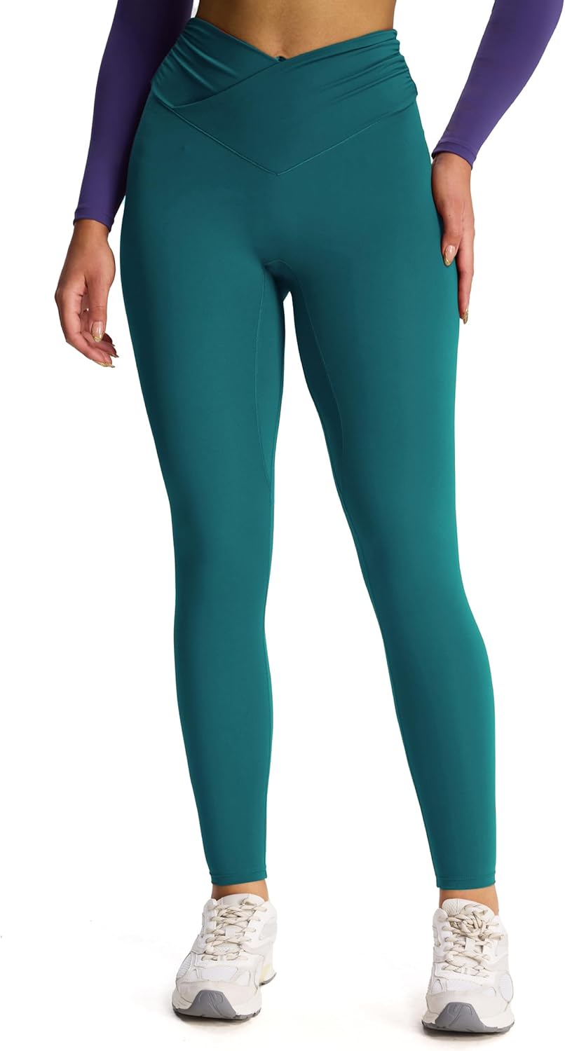 Aoxjox High Waisted Yoga Pants for Women Hidden Scrunch Cross-Waist Buttery Soft Crossover Workout Venus Leggings 26"