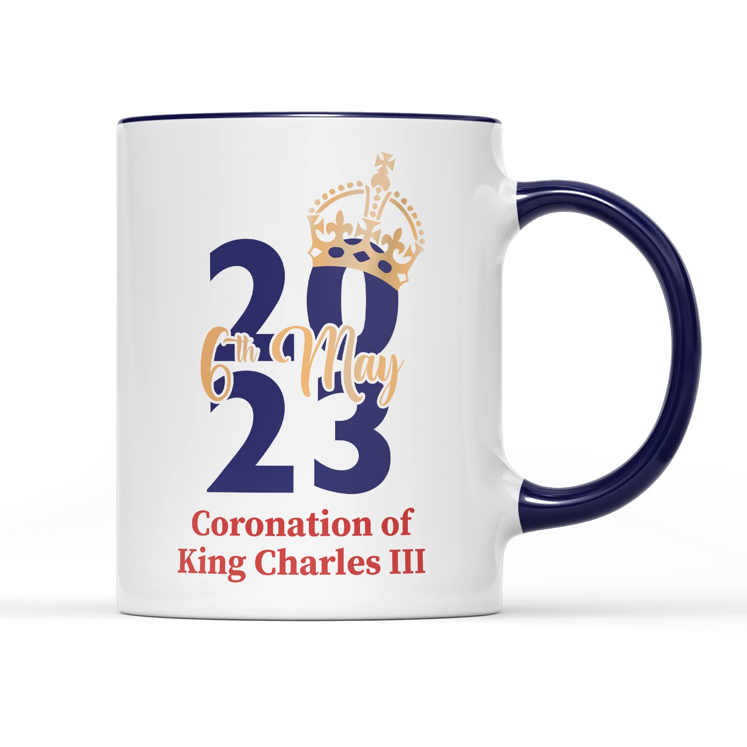 SMARTYPANTS King Charles III 2023 Mug Tea Coffee Cup - Royal Coronation His Majesty The King Crown Monarch Ceremony Celebration Memorabilia Kitchenware Decor 2023 (Cobalt Handle)
