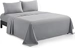 Marina Decoration 600 Thread Count Home Bedding Bedroom Soft Bedsheet Deep Pocket Hotel Standard Solid Percale All Season 4 Pieces Cotton Sheet Set with 2 Pillowcases, Silver Color Double/Full Size