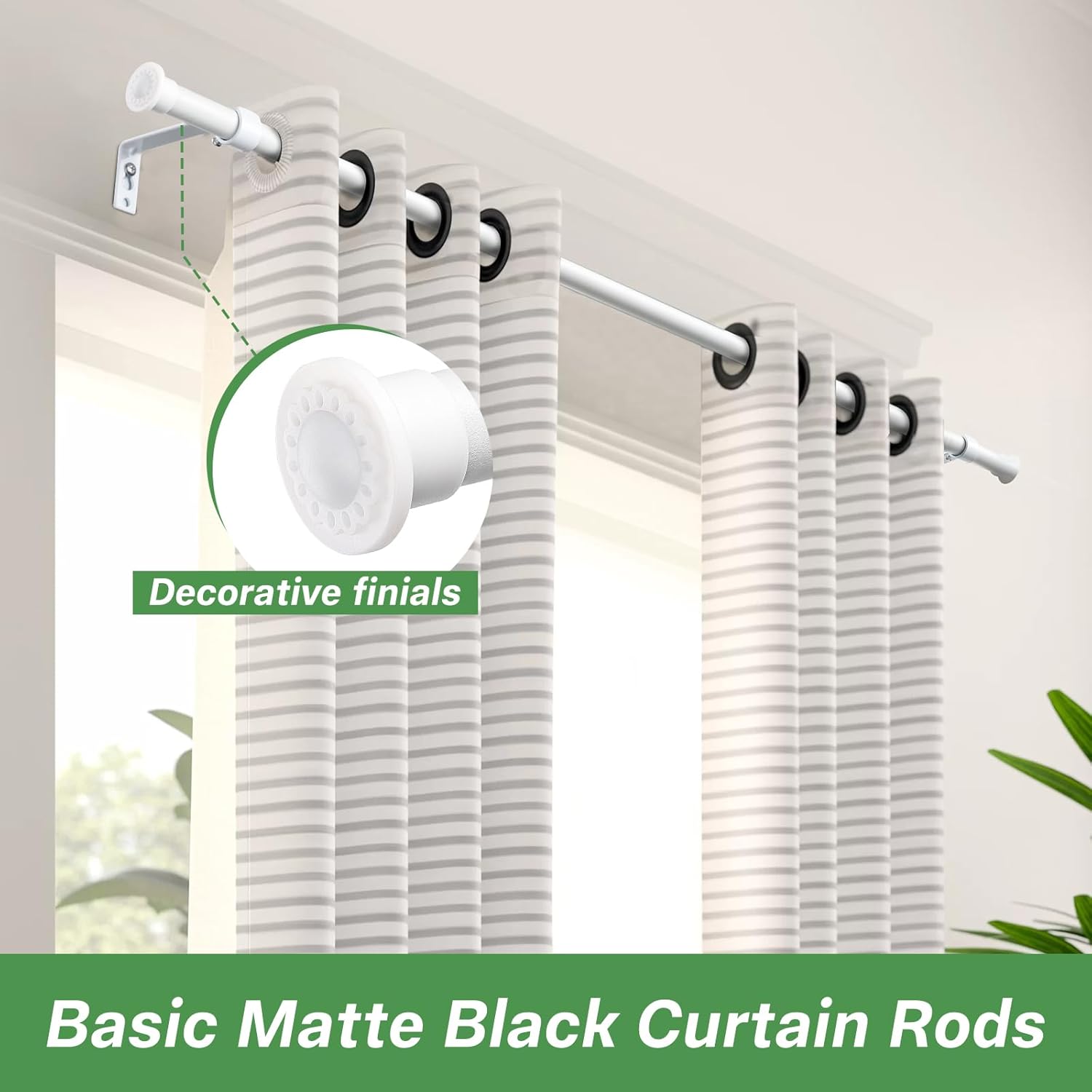 White Curtain Rods 2 Pack - 5/8 Inch Standard Curtain Rods with Brackets for Windows 60 to 122 Inch, Screw-Together Adjustable Drapery Curtain Rod Set