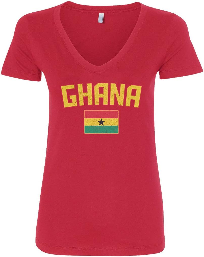 Threadrock Women's Ghana Flag V-Neck T-Shirt
