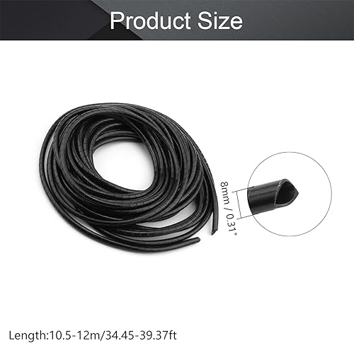 Miniatura 2 de Othmro 1 cable en espiral para computadora, organizador de cables eléctricos (diámetro de 0.315 in, longitud de 34.4 ft, negro)