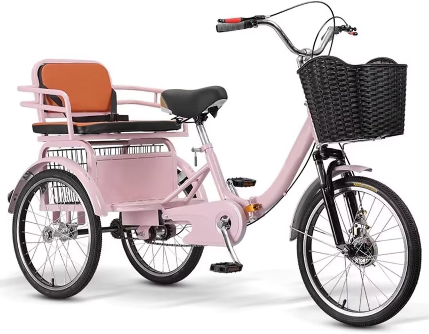 Rickshaw tricycles,Cruiser Trike for Adult and Senior,tricycles with Pedals,Double Chain Drive,Dual Brakes,Folding 3 Wheels Bicycle,Manned Trike with Back seat,Hydra,Pink Spoke Wheel