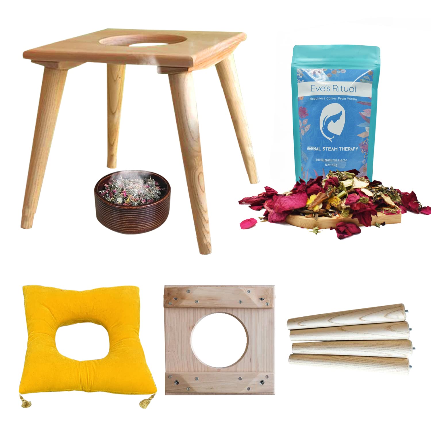 Buy Hardwood Yoni Steam Seat Kit with Yoni Steam s, Pillow & Cushion