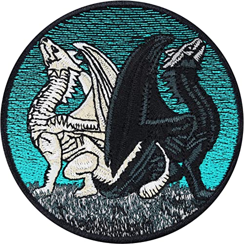 Drachen Aufnäher Drachen Liebe Aufbügler Dragon Couple Patch zum annähen | Mother of dragons Sticker Game of Throne Bügelbilder | Yin Yang Aufkleber für alle Stoffe | 80x80mm
