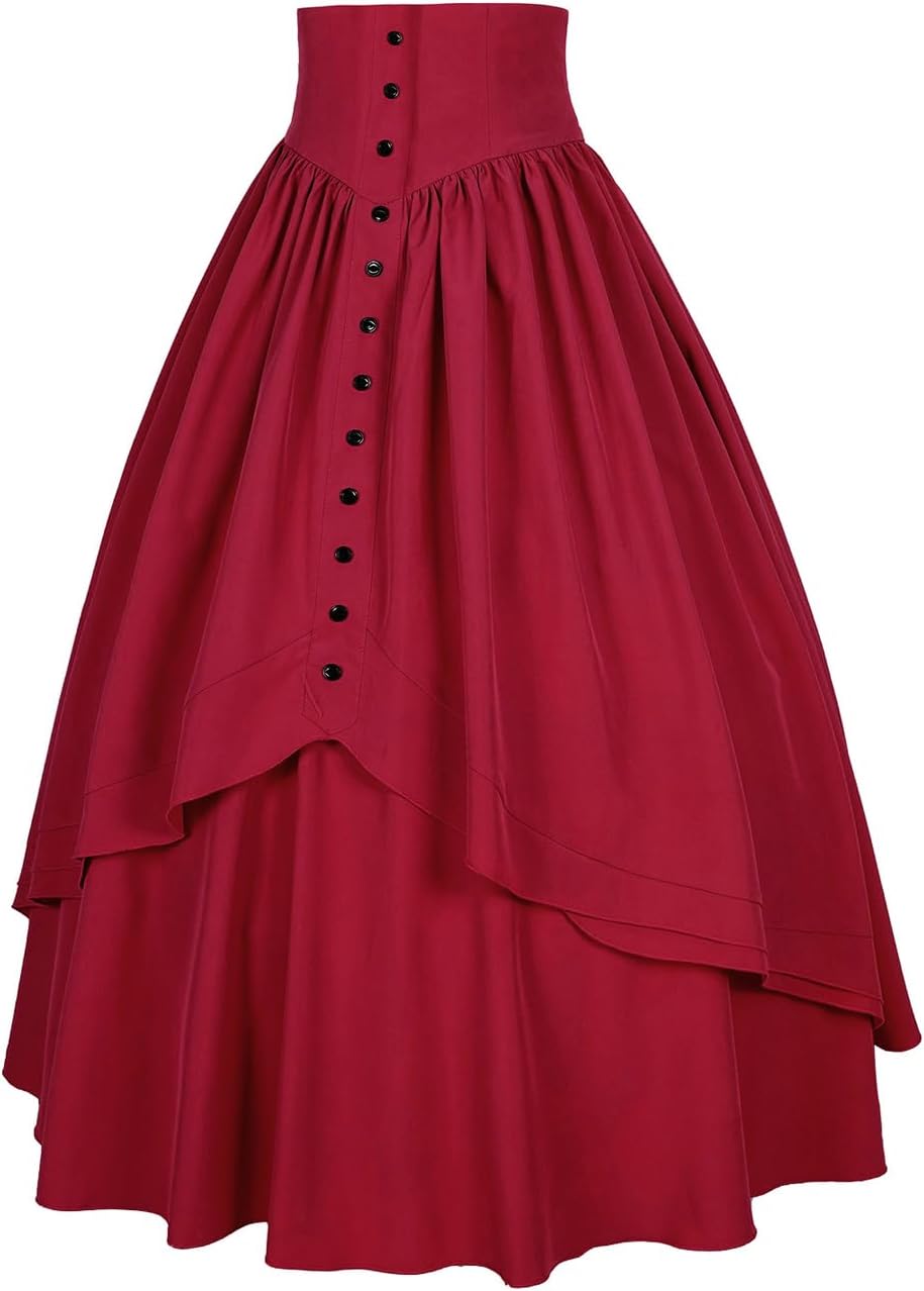 Women Victorian Skirt Medieval Renaissance Peasant Skirt Floor High Waisted Fluttering Long Skirt - Image 2