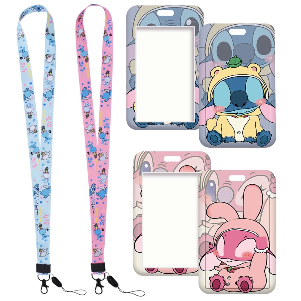 Babioms 2pcs Lanyard con Soporte para Tarjetas, Stich Cuello Cordón, Cordón de Stich, para Tarjetas para Llaves, Tarjetas de Identificación, Oficina