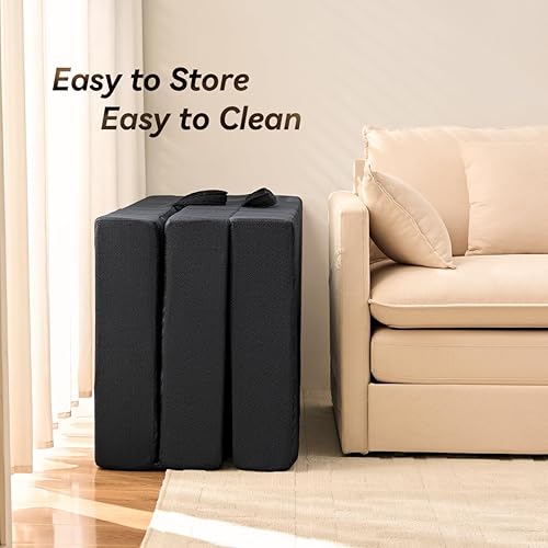 Miniatura 7 de Colchón de espuma viscoelástica, tamaño individual de 6 pulgadas, colchón portátil de espuma viscoelástica de tres pliegues, con funda lavable, asas