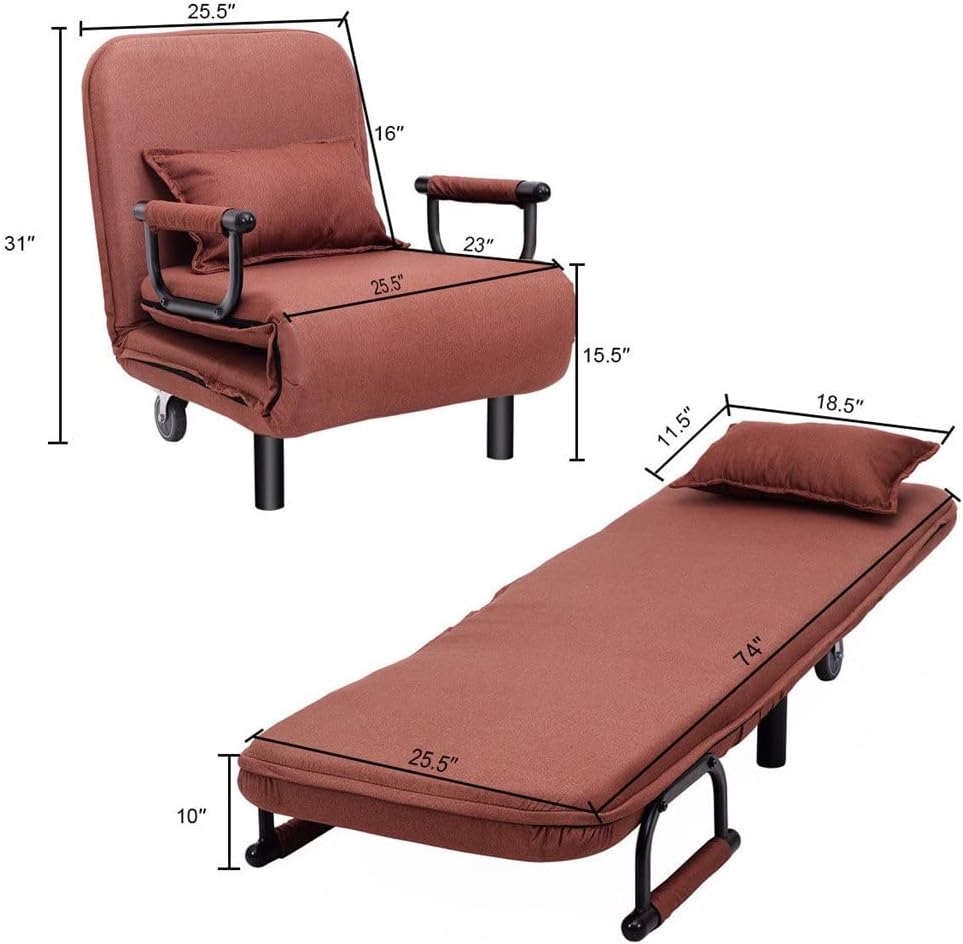 Convertible Sofa Bed Folding Arm Chair Sleeper Leisure Recliner Lounge Couch
