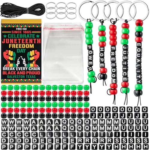 Haooryx Juneteenth DIY Bead Keychain Kits - 1601Pcs 1865 Freedom Day DIY Keychains Making Gift Card Alphabet Beads Craft School Art Project Student Reward Black History African American Party Favors