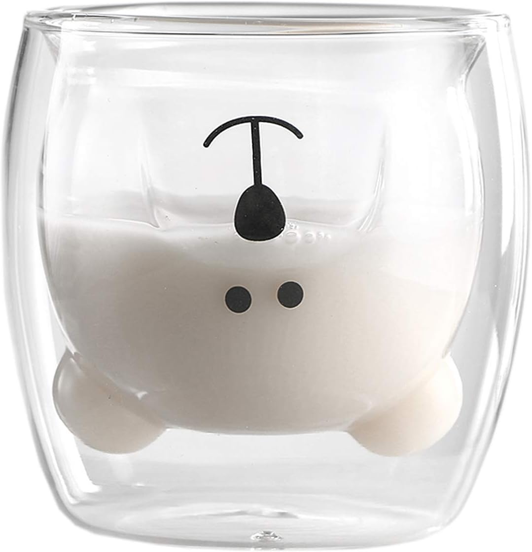 MUCHENGGIFT Cute Mugs Bear Tea Coffee Cup Milk Couple Double Wall Glass Mugs Funny Valentine's Day Birthday Gifts for You