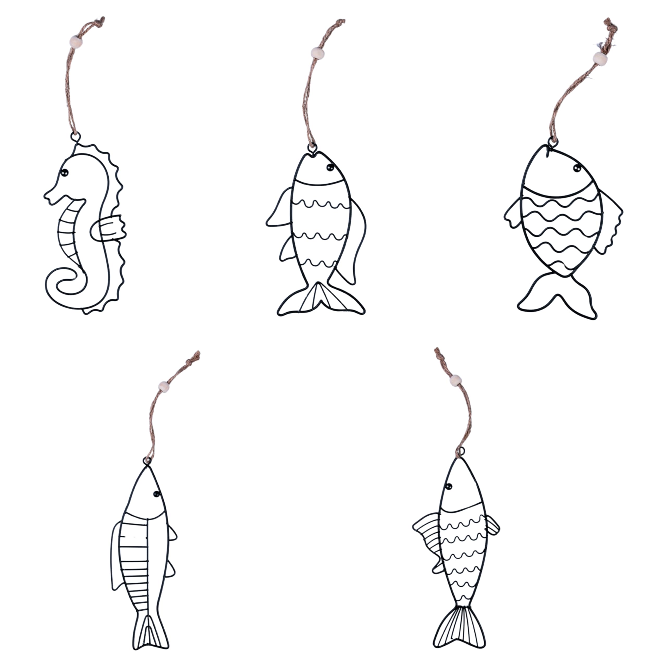 Set of 5 Decorative Sea Hangers in Iron and Jute Coastal Style Ocean