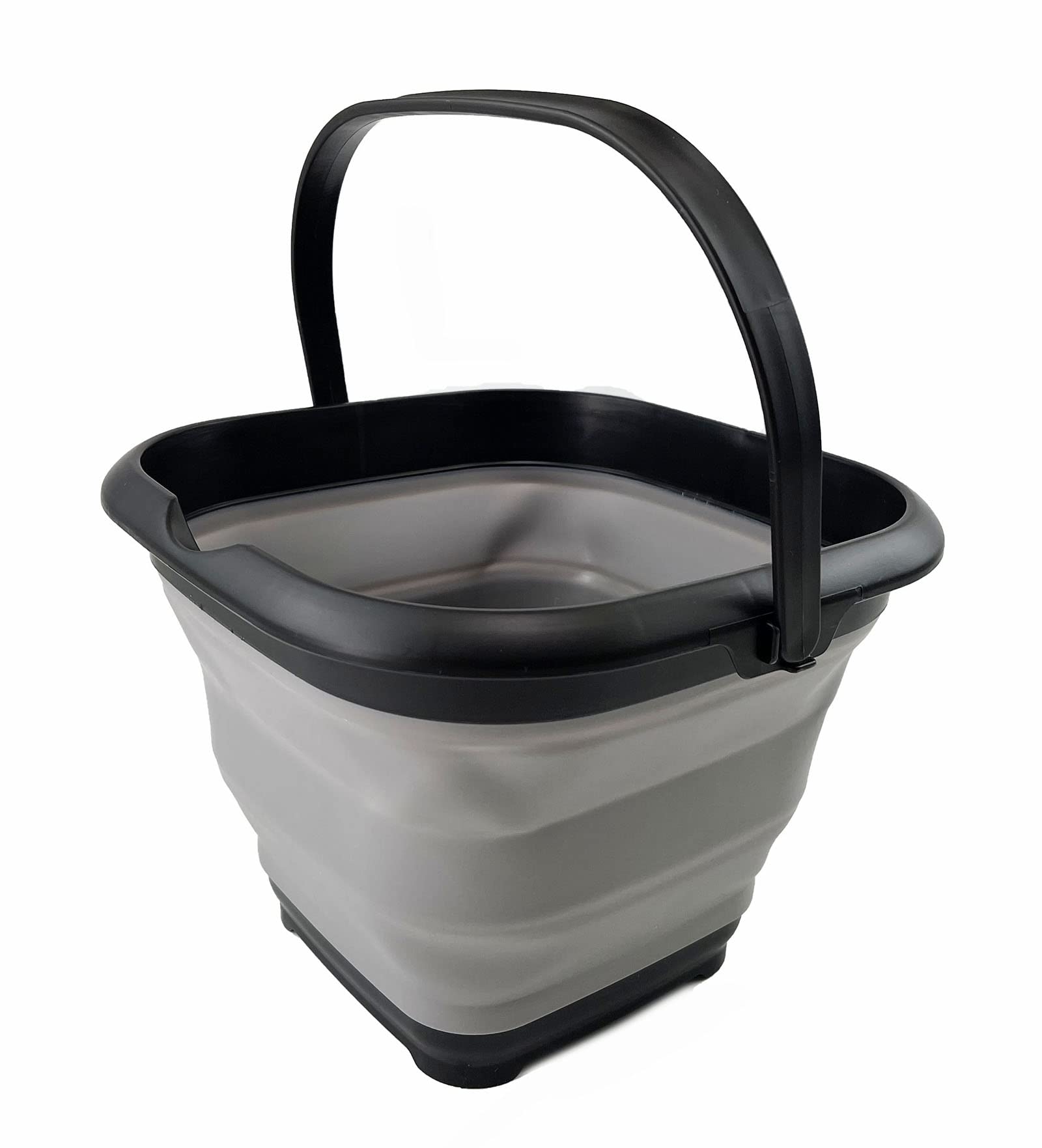 SAMMART 8.5L Collapsible Square Handy Bucket/Foldable SquareWater Pail/Portable Tub with Handle. Size 31cm (Square) (Black/Alloy Grey)
