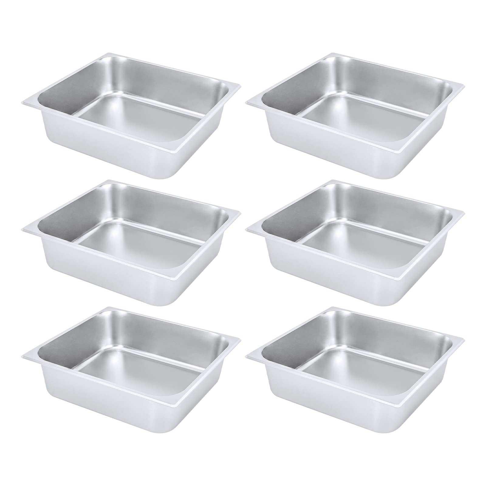 6 Pack Stainless Steel Food Pan, Restaurant Pans, Commercial Hotel Cookware, for Hotel/Home Food Buffet Supplies, 13.6 * 12.8 * 4inch
