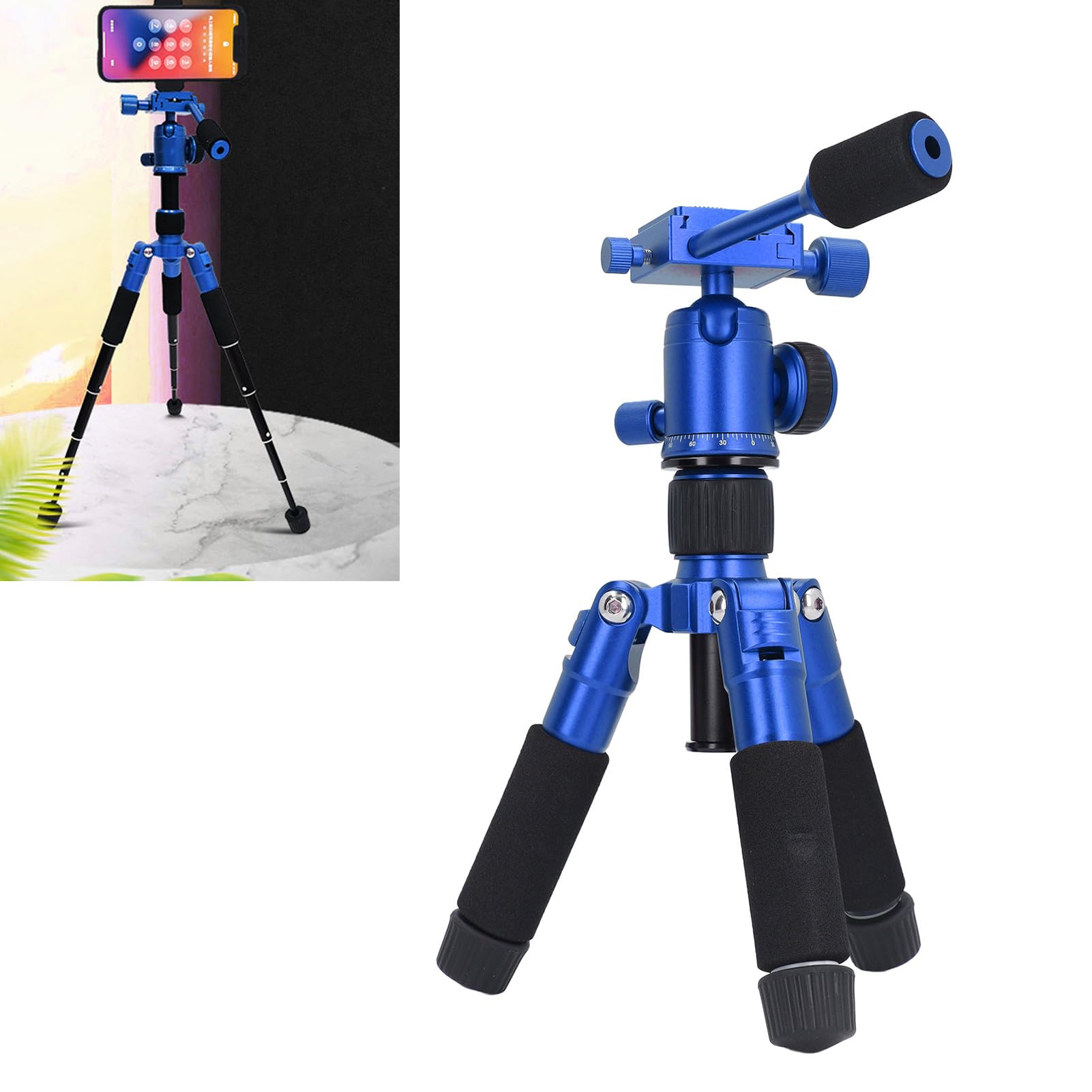 Trépied de Table, Mini Trépied Portable à 5 Sections, Charge de 10 Kg, pour la Diffusion en Direct (Blue)