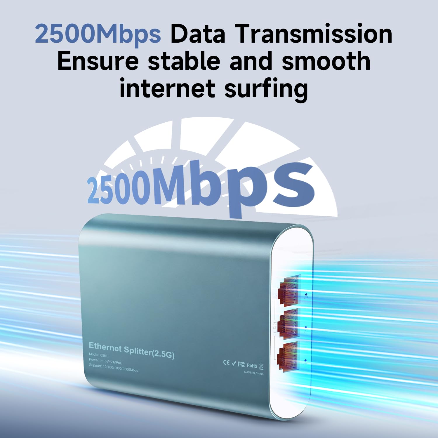 Switch Ethernet da 2,5 GB con ingresso POE, splitter di rete da 1 a 3 2500 Mbps con cavo di alimentazione di tipo C, adattatore Internet RJ45 ad alta velocità per cavo Cat 5/5e/6/7/8, custodia in