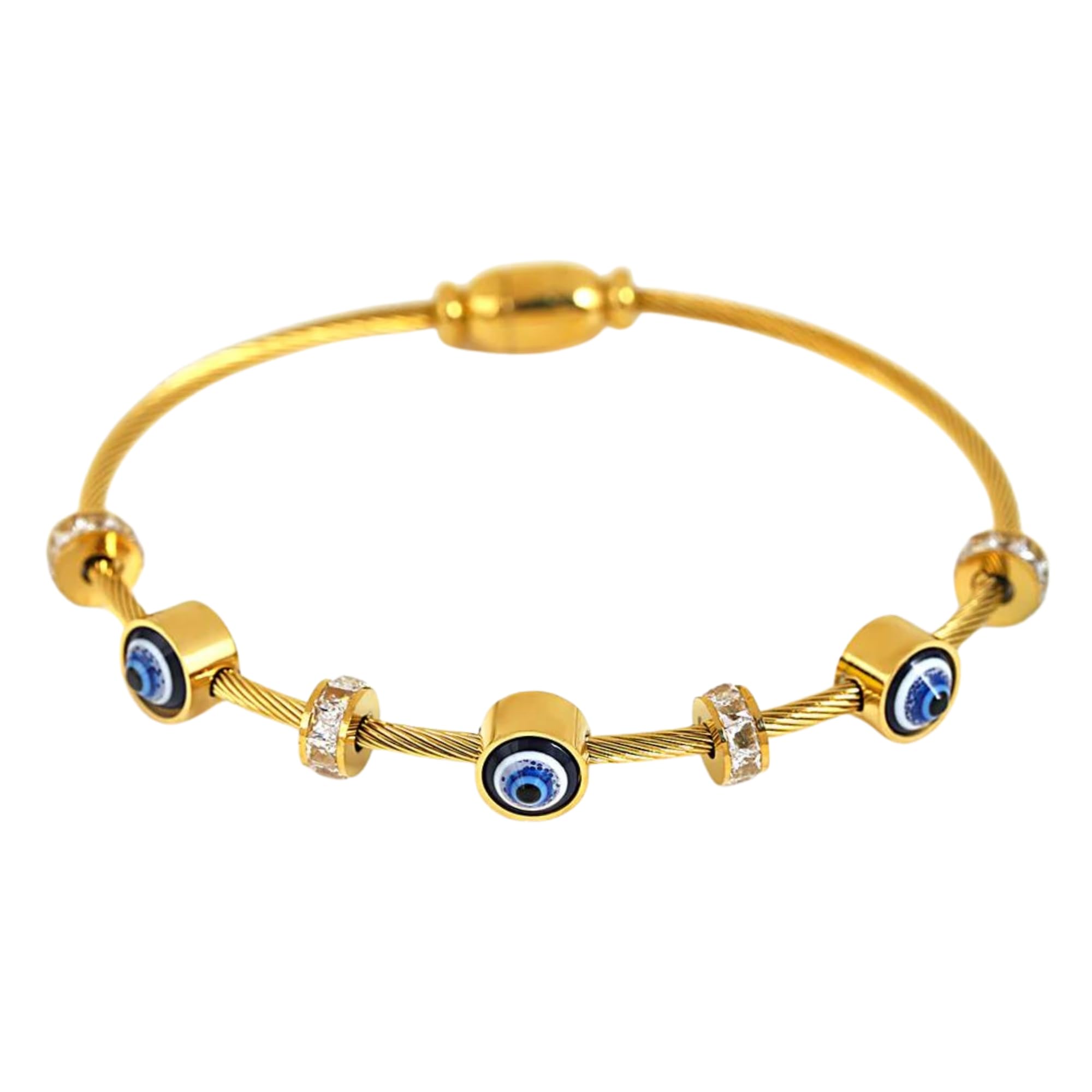 SALVE Dainty Stainless Steel Zircon Studded Gold Evil Eye Bracelet for Women Kada | Magnetic Closure, Free Size Nazariya Bangle, Modern Jewellery (B0CV43BHHK) Amazon Price History, Amazon Price Tracker
