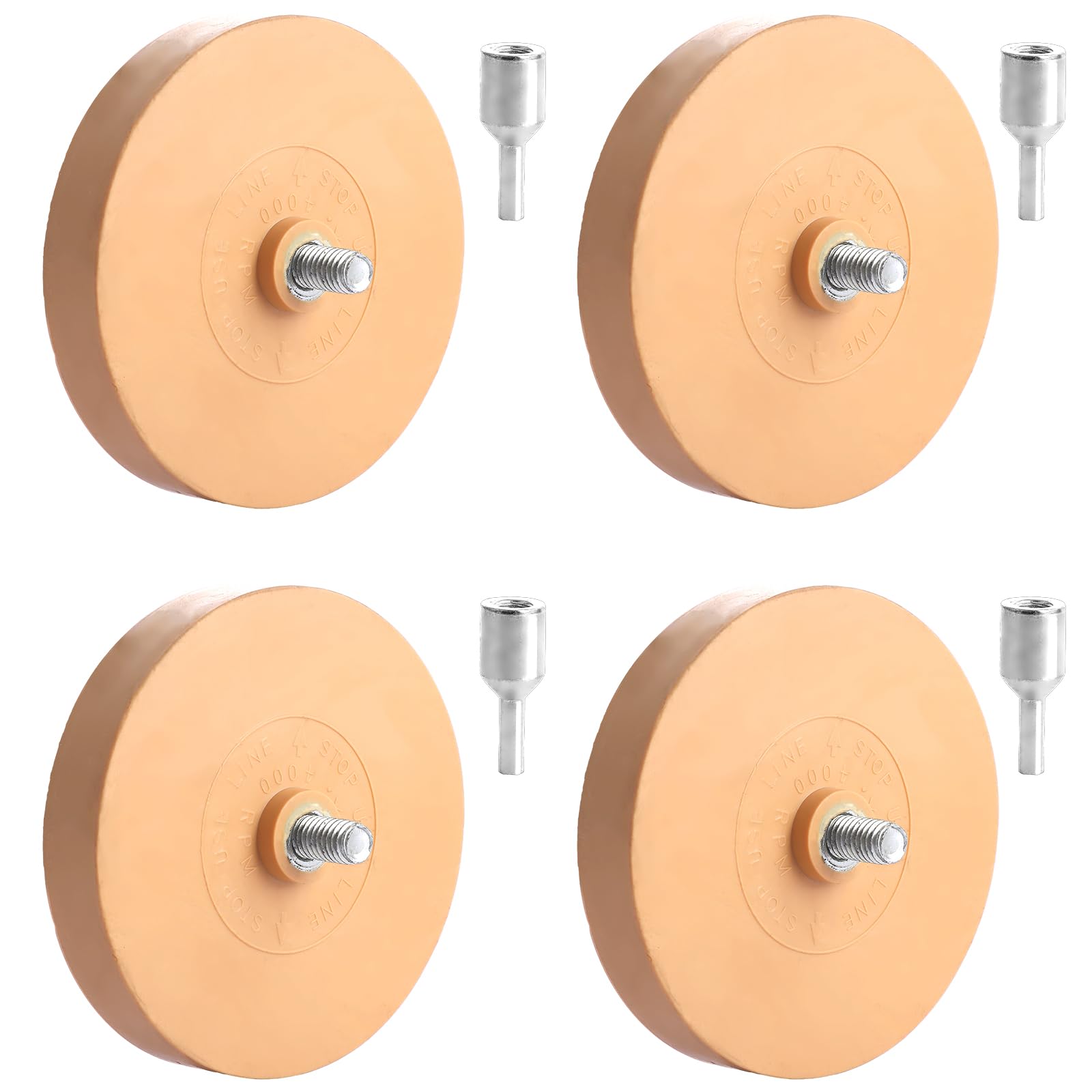 APACALI 4 Pack Toffee Wheel for Drill, 88mm / 3.5Inch Decal Remover Eraser Wheel, Rubber Eraser Wheel Sticker Remover for Cars, Motorcycles, RVs, Boats, Yellow