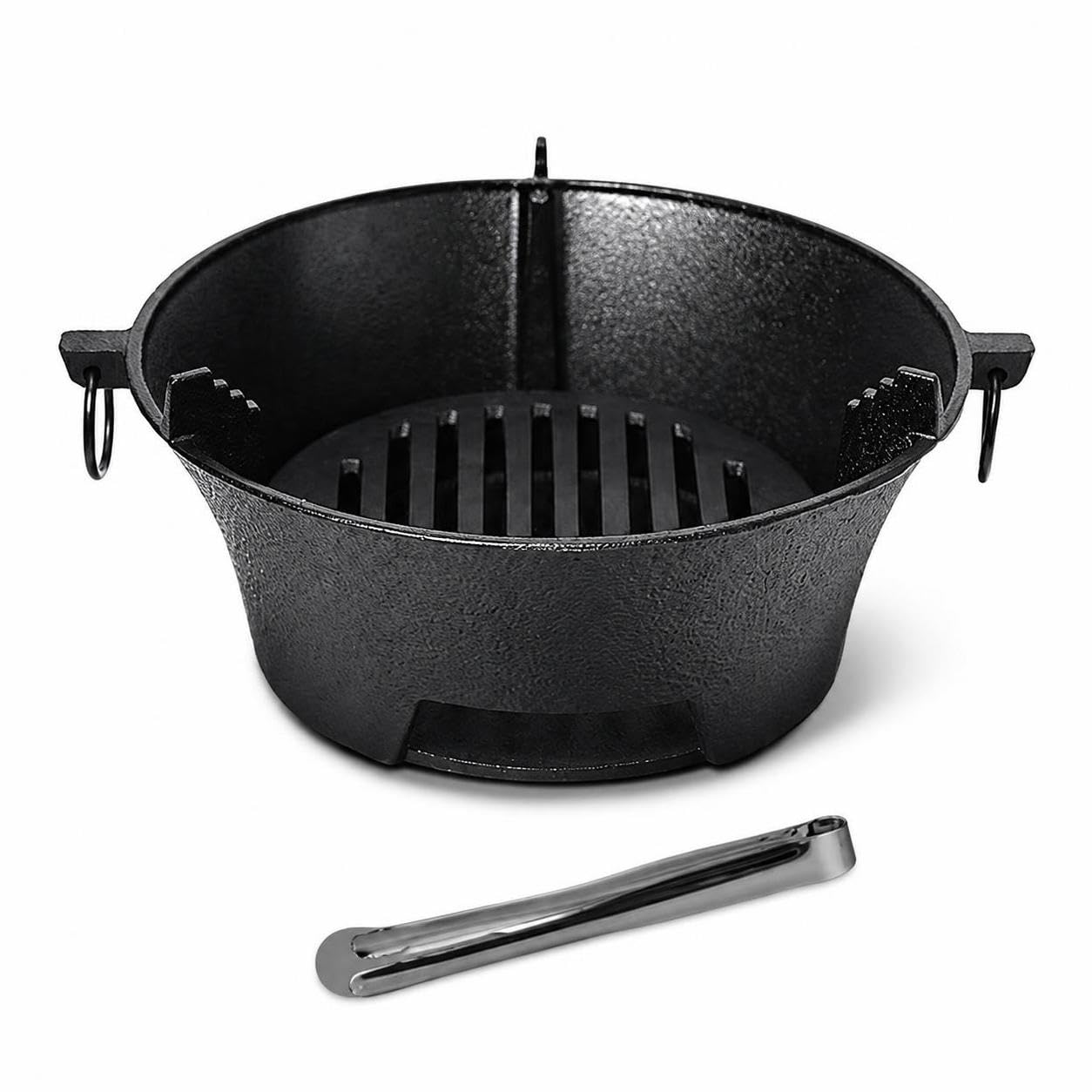 Griglia a Carbone in Ghisa, Stufa ghisa 32cm spessa + pinze