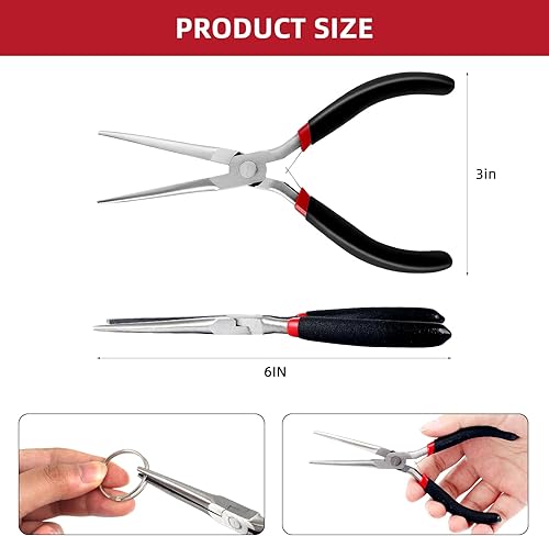 Miniatura 16 de Juego de 5 alicates de joyería, juego de herramientas de alicates para hacer joyas, incluye aguja, nariz, cadena, nariz, alicates doblados redondos