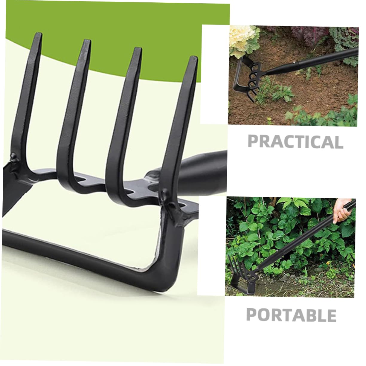 DOITOOL Rastrillo de Mano Multiusos para Jardín y Huerto, Azada de Estribo 3 Secciones 1,2 M Acero Inoxidable Resistente para Eliminar Malas Hierbas y Aflojar Tierra
