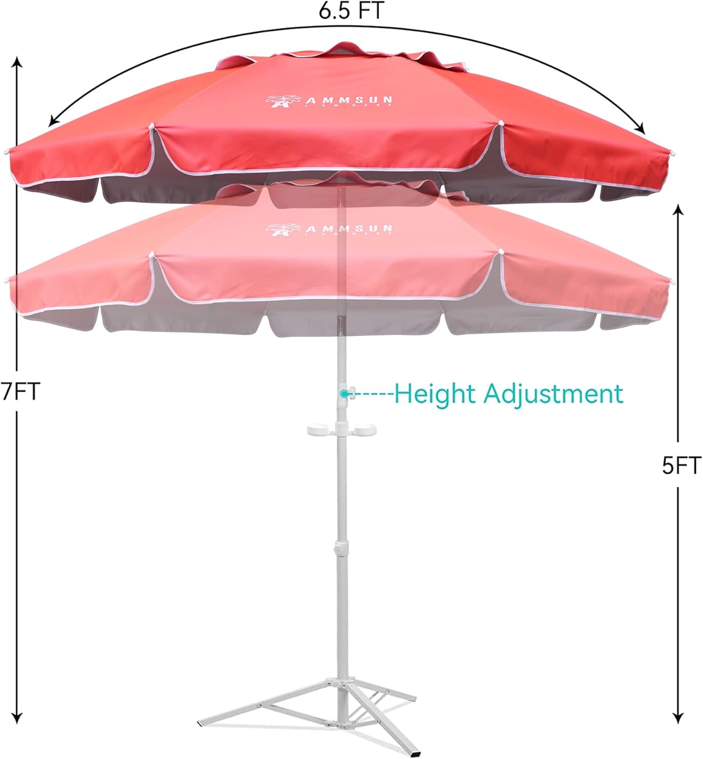 AMMSUN Shade Umbrella, Premium Portable Umbrella with Stand, 6.5ft Lightweight Free Standing Canopy for Sporting Games, Adjustable Instant Sun Protection and Easy to Carry, Pink - Image 4
