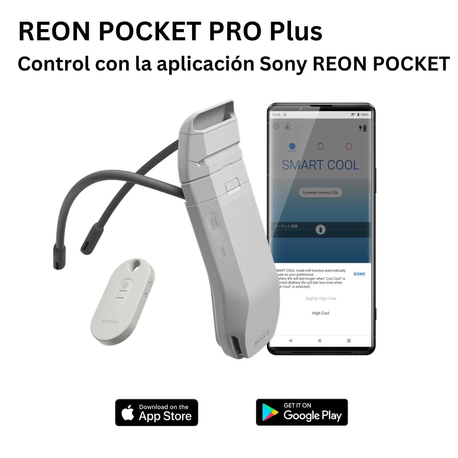 Sony REON POCKET PRO Plus, Banda de cuello, control inteligente de la temperatura, flujo de aire silencioso hasta 15 horas de autonomía, manos libres,ligero,cómodo, discreto,compatible con smartphones