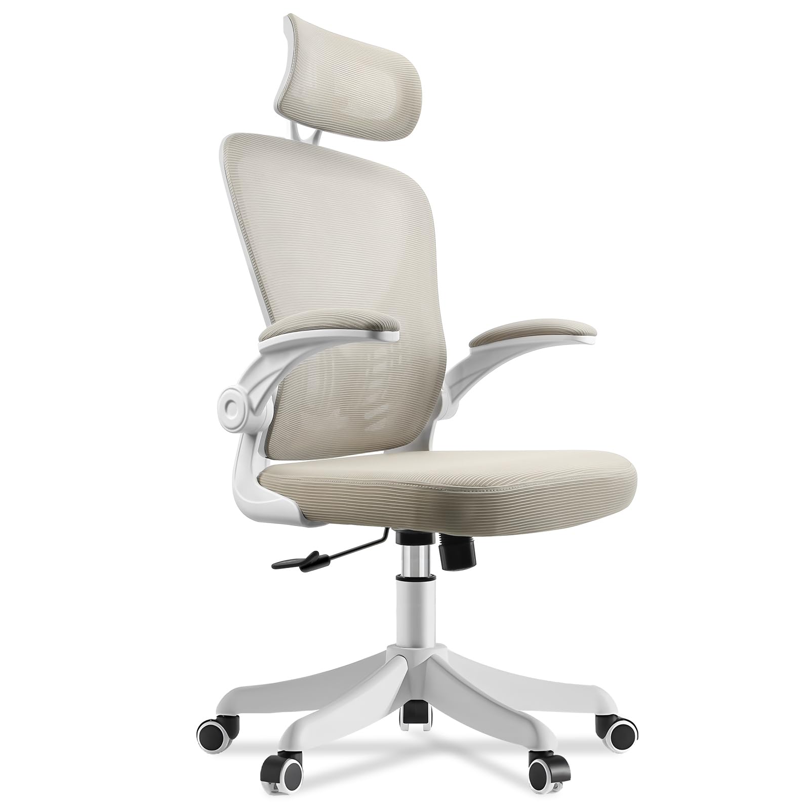LUKVCIY Ergonomic Office Chair, Swivel Desk Chair Adjustable Height With 2D Headrest, Back Lumbar Support, Flip-up Armrests and Breathable Mesh Material for Work, Home Study, Gaming or Reading, White