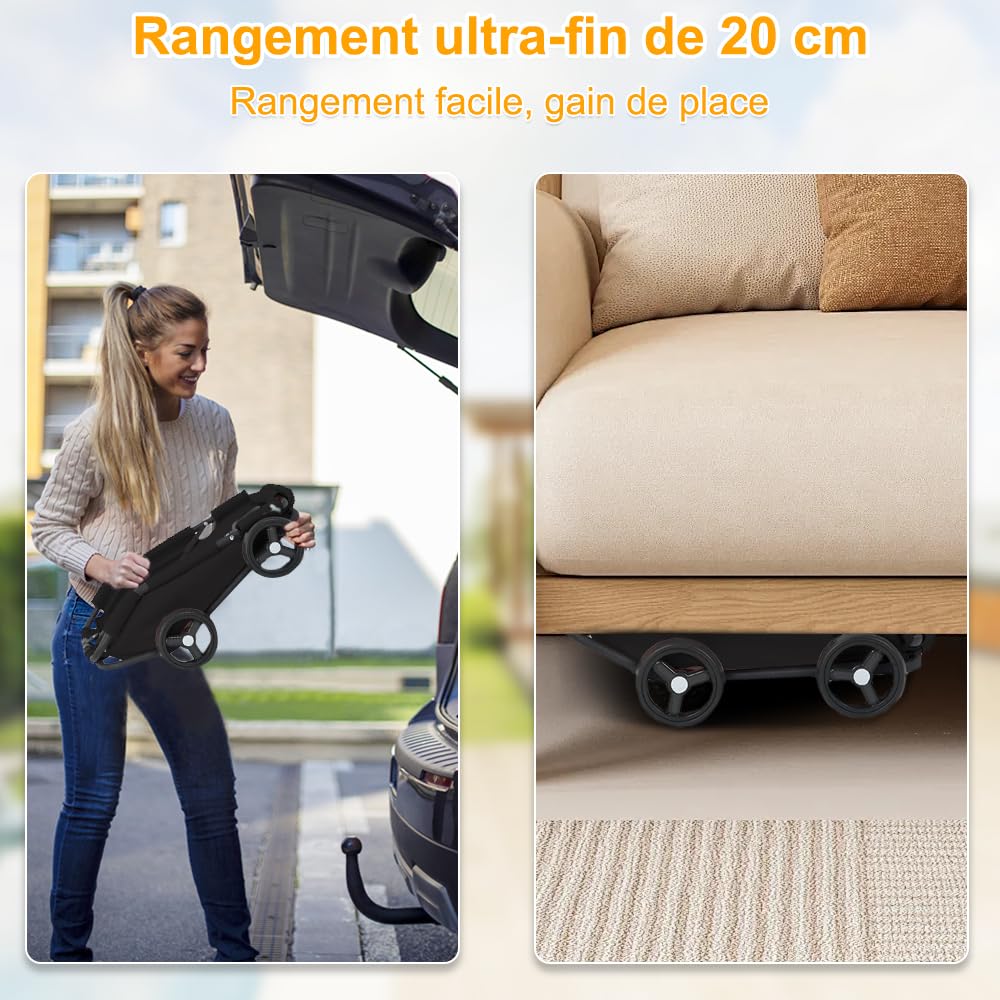 Mini poussette pour animaux de compagnie,4 Roues Poussette Chien pliable,avec poignée de traction extensible en plein air,pour chiens et chats jusqu'à 10 kg,Coussin Lavable