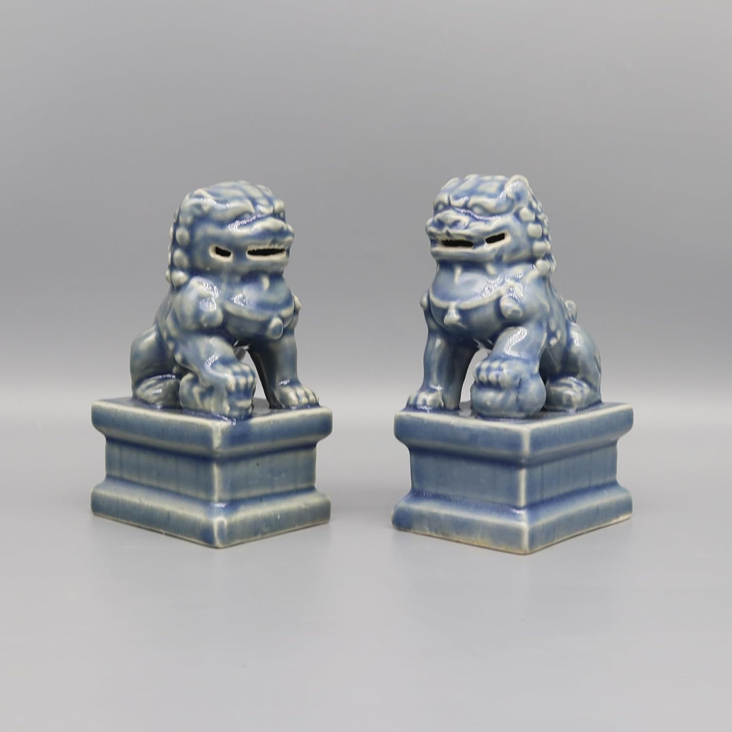 Eastern tide Pair of Little Ceramic Guardian Lions, Home Decoration (Blue)