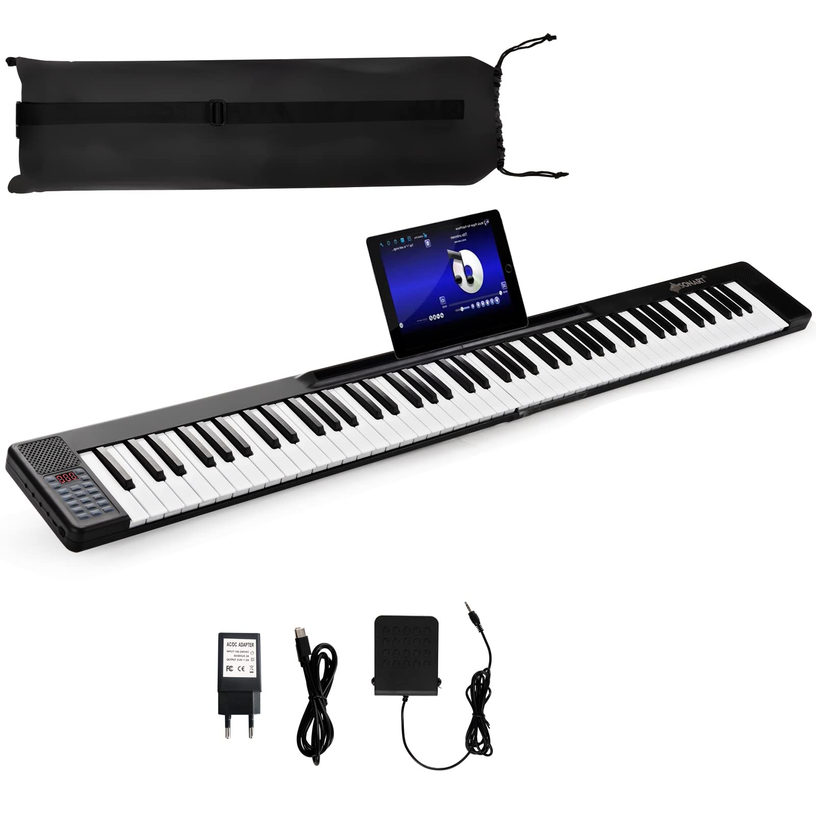 GYMAX Pianoforte Elettronico, Doppia Tastiera di 88 Tasti, 137x16,5x5cm (Nero)
