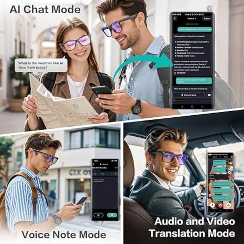 Vital Smart Glasses for Men & Women, Real-Time Translation & Voice Assistant, 140+ Languages, Hands-Free Calls & Music,Ultra-Light 25g Design, Voice Assistant