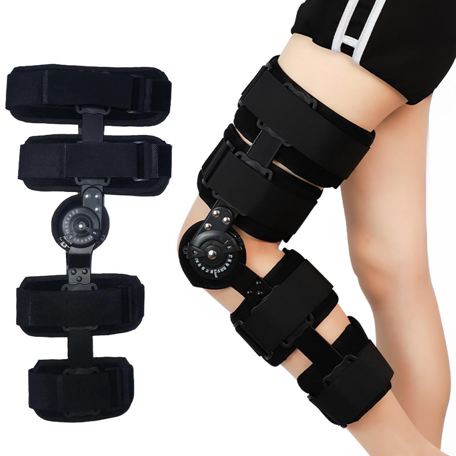 Rodillera ajustable con bisagra para estabilización postoperatoria. Rodillera ROM estable para lesiones ACL PCL MCL, rodillera con estabilizadores laterales de pierna para hombres y mujeres