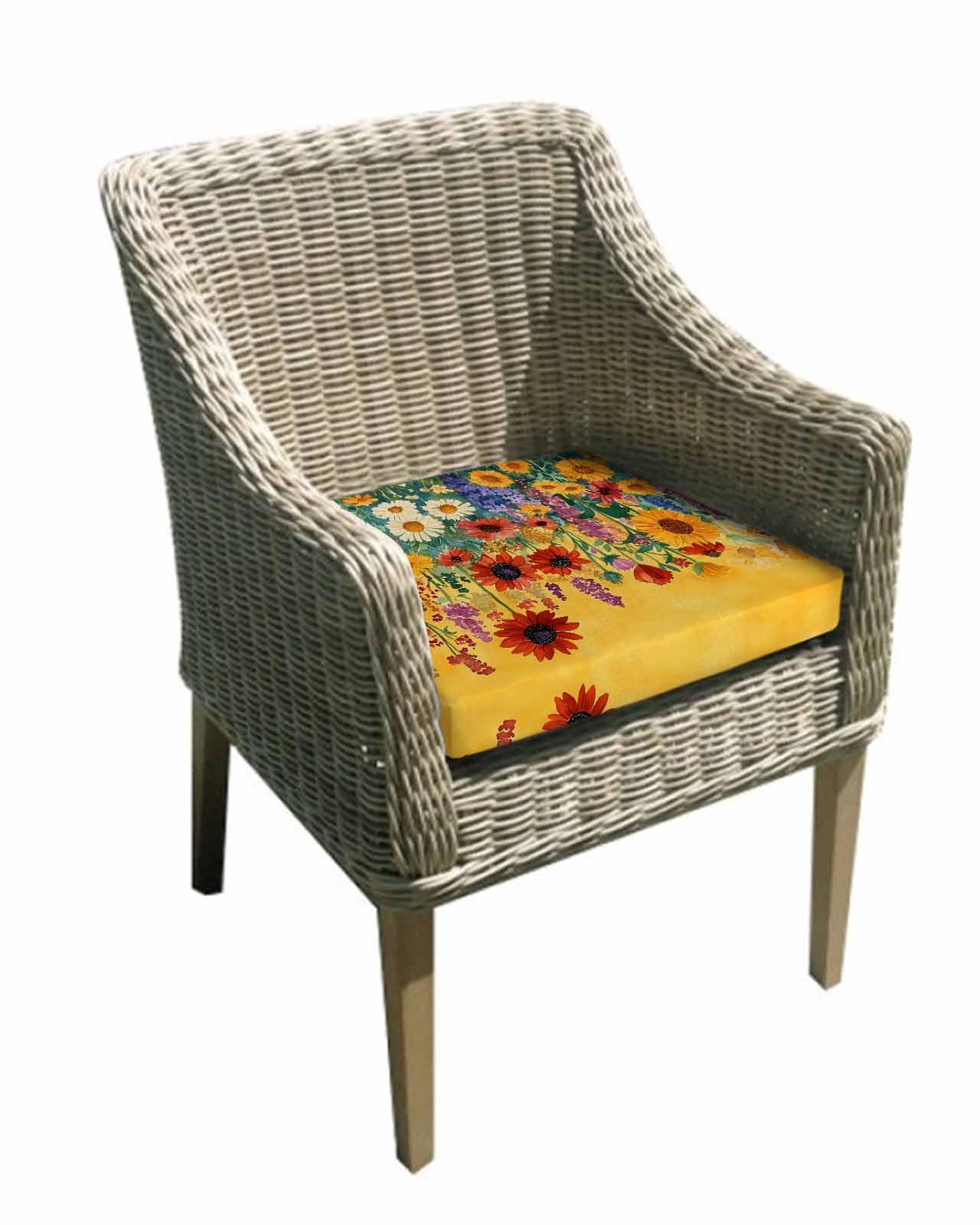 2 Pack Colorful Sunflower Waterproof Cushion Covers with Ties, Outdoor Patio Chaise Lounge Chair Seat Cushion Slip Covers Replacement(Only Cover) Farmhouse Botanical Floral 24