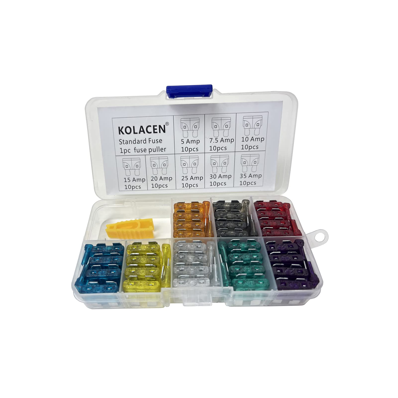 Automotive Car Truck Regular Standard Blade Type Fuse Assorted Kit 5 7.5 10 15 20 25 30 35Amp + Fuse Puller (Pack of 81)-image-3