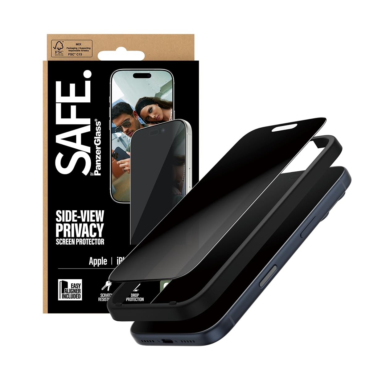 Protector de pantalla completa de cristal blindado de PanzerGlass de 6,3 pulgadas, filtro de privacidad, protección antibluelight contra caídas y arañazos con fácil alineación