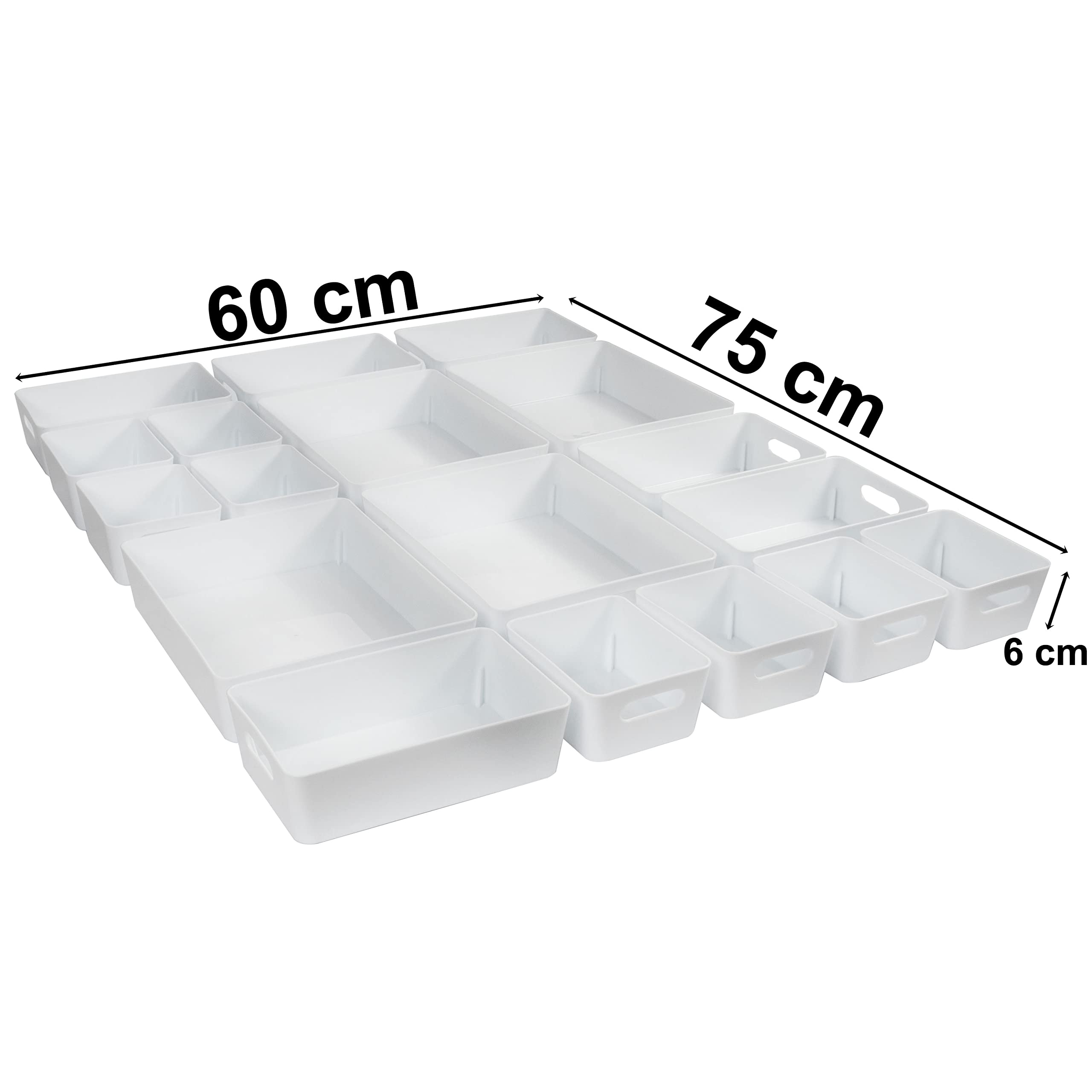 Organizador cajones 6cm alto 18 3 tamaños cajón 60x75cm Caja blanco