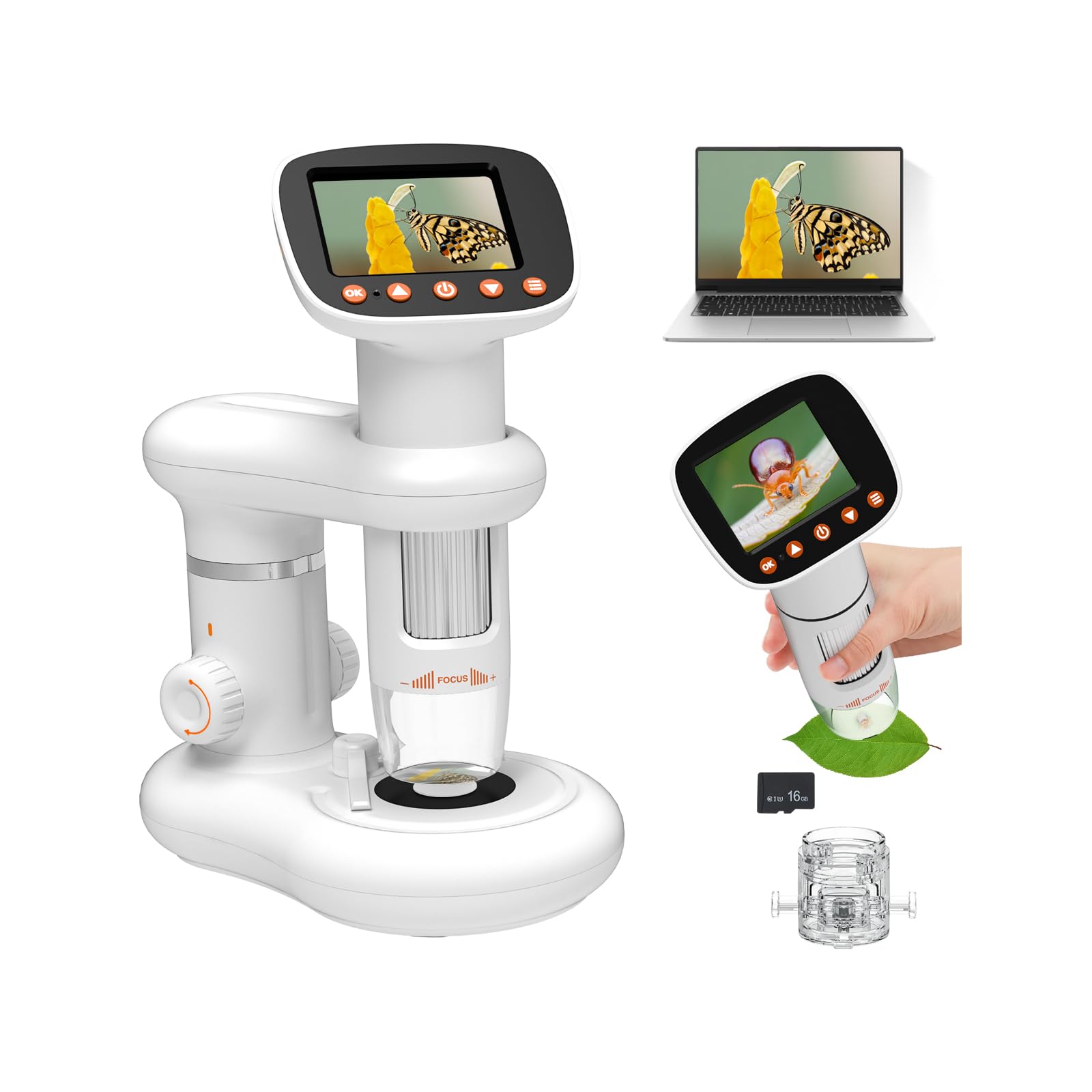 HOMEASY Microscope Enfant: Microscope Numérique 50-1000X avec Écran HD 2,0", 8 LED Réglables, Rechargeable, Compatible Windows/Mac, Stockage Photos/Vidéos, Cadeaux Éducatifs pour Enfants de 4-12 Ans