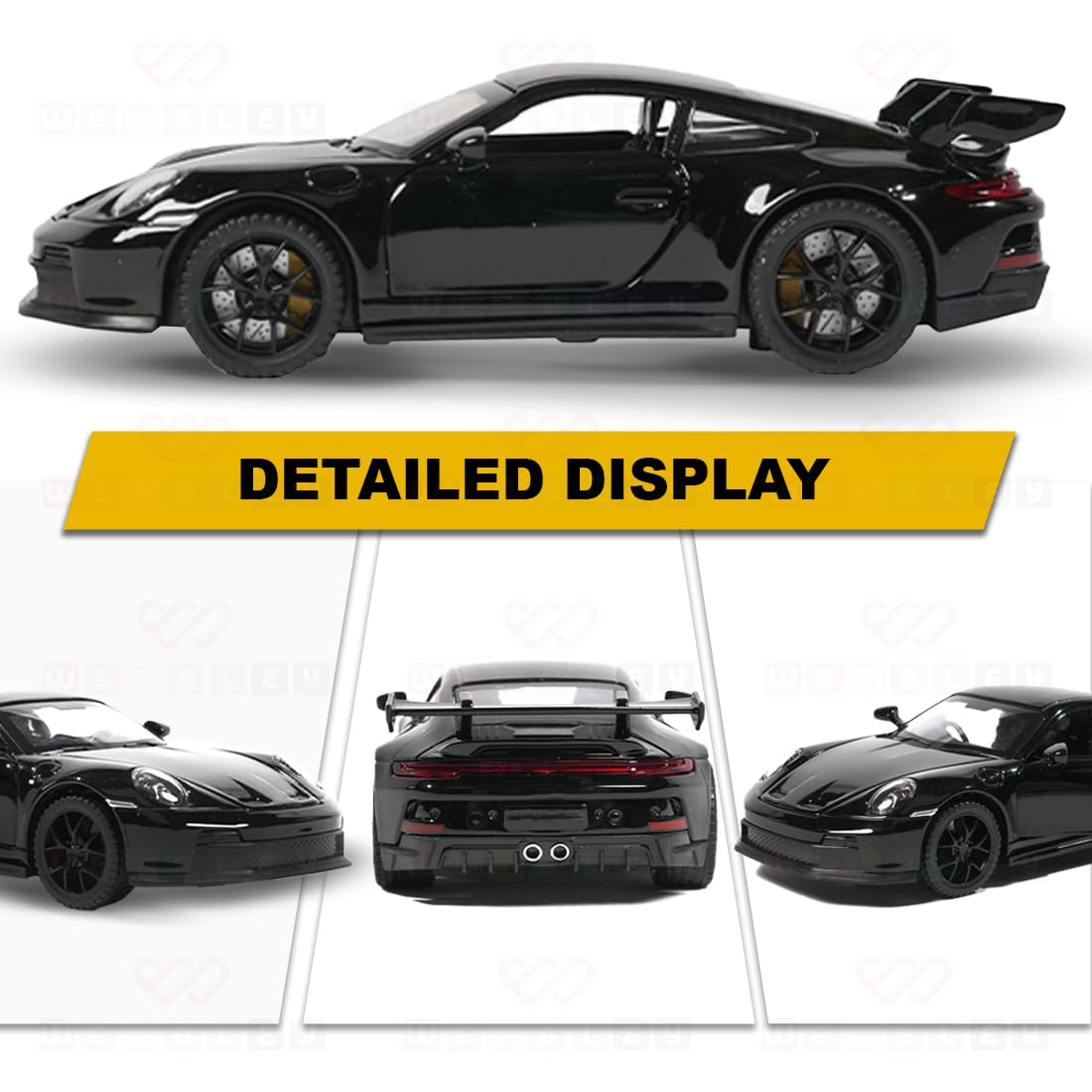 Wembley Pull Back Die-cast Model Car 1:32 Scale Metal Toy Vehicle with Openable Doors & Light Engine Sound - Realistic Collectible for Boys Kids 3+ Years & Above - Black - Image 3 thumbnail