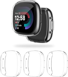 Mugust Compatible with Versa 4 Screen Protector Case, [3 Pack] Soft TPU Bumper Full Around Protective Cover for Versa 4 & Sense2 Smartwatch Accessories