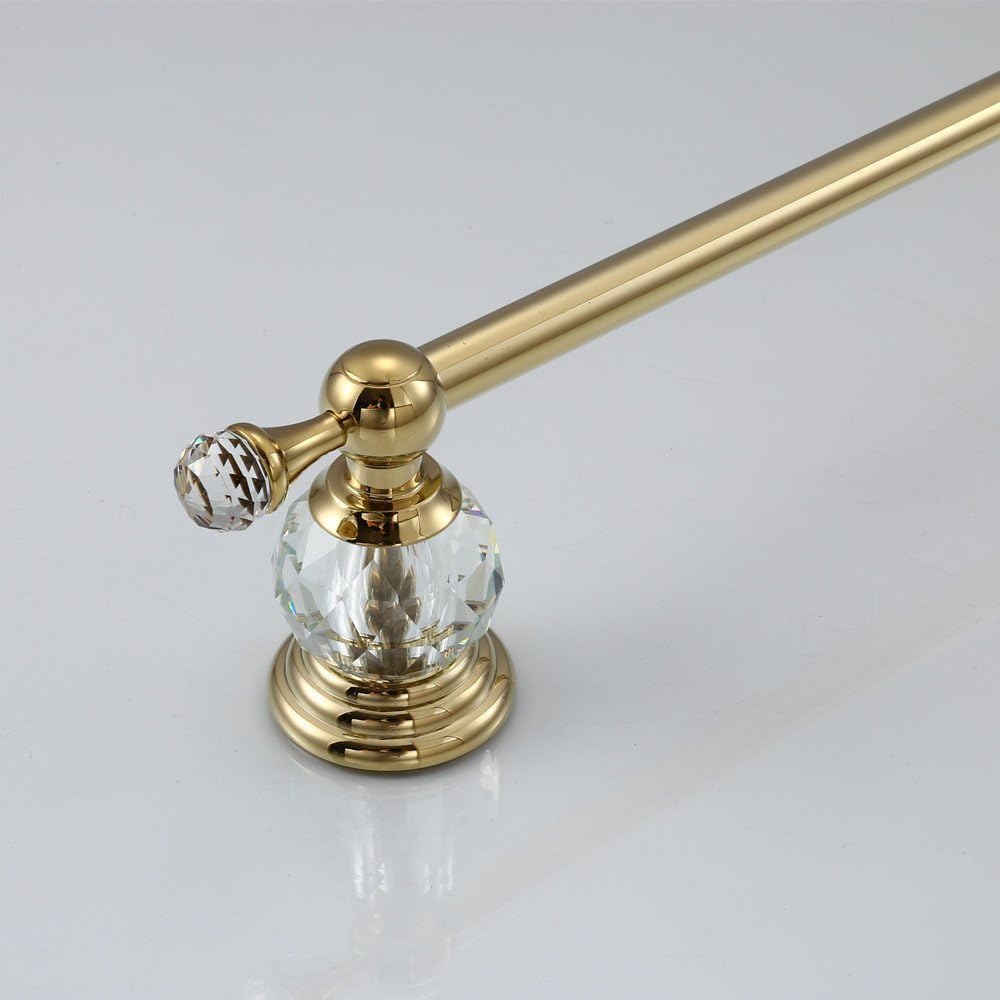 Ruddock Gold Brass Towel Bar Crystal 20 Inch European Towel Holder with Robe Hook Wall Bathroom