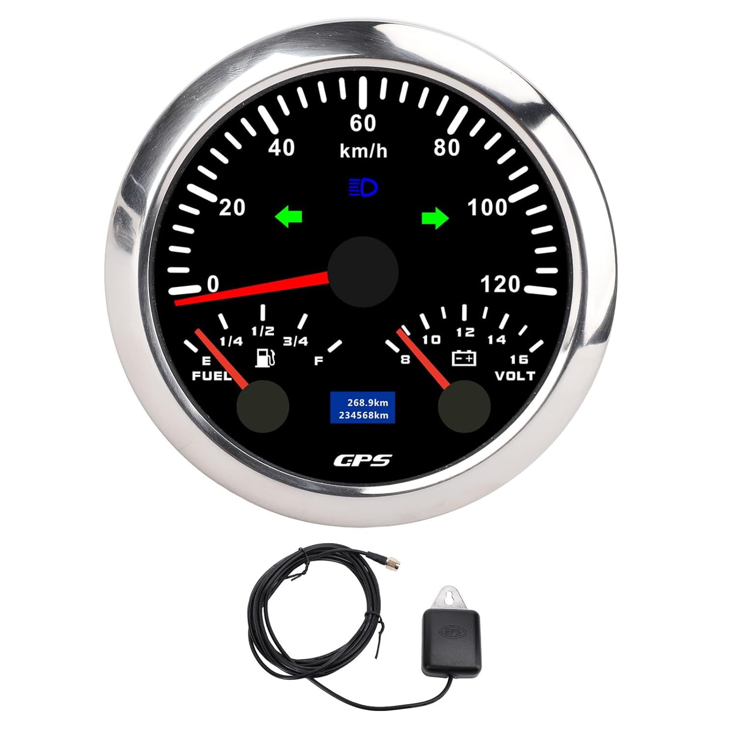 85mm 3 3 8in Speedometer Odometer with Voltmeter Fuel Turn in 120KM for RV Yacht Truck 7 Color Backlight White Dial Silver Bezel CX8304 Accurately Measures 85mm Speedometer (Black Dial Silver