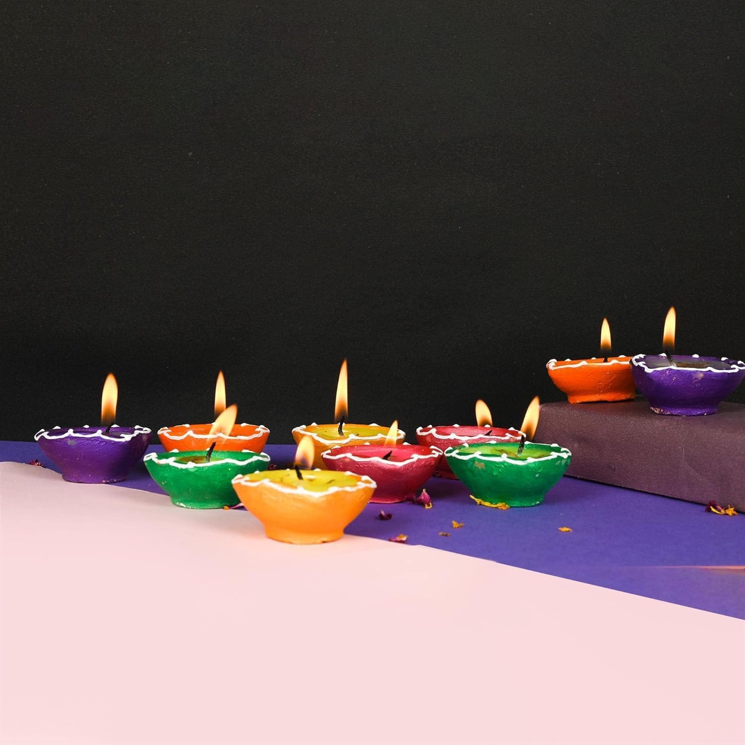 Magic Providers Earthen Diwali Diya with Wax Candles for Home Decoration & Best puja Ambience | This Beautiful Clay Wax Diya Used in Any Occasions Like Diwali, Navratri for Pooja Decoration Set of 10 1