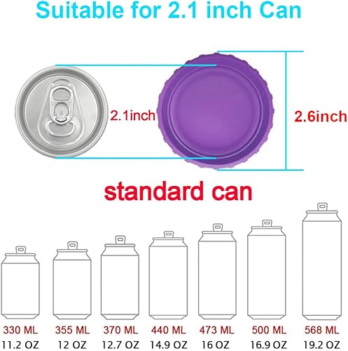Miniatura 5 de Paquete de 6 tapas de silicona para latas de soda, 6 colores reutilizables sin BPA, tapón o protector para refrescos, cerveza, bebidas, jugo,