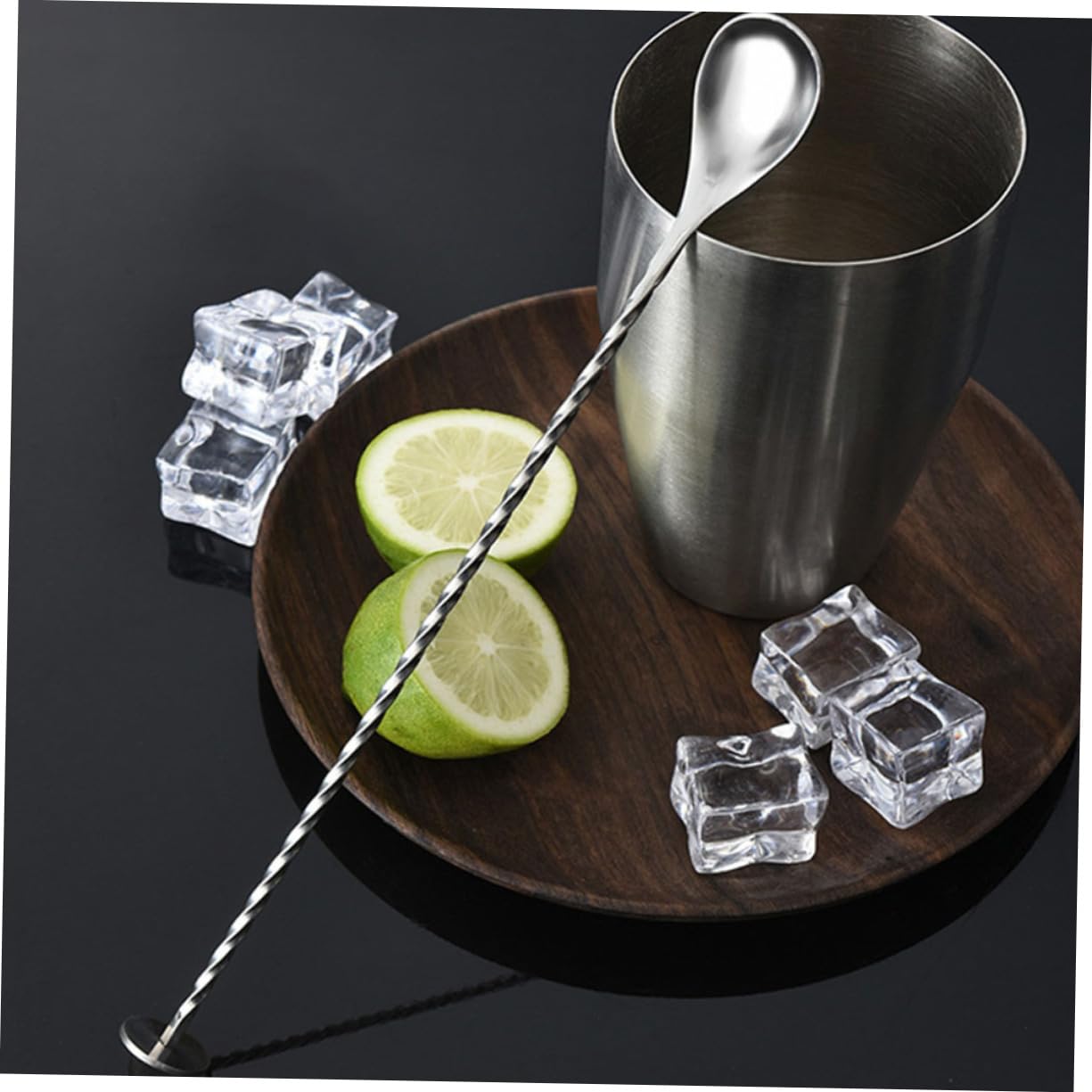 Set Shaker Cocktail 12 Pezzi in Acciaio Inox Base in Bambù | Attrezzatura Barman, Supporto Portaoggetti in Bambù, da 12 Pezzi per Bar e Riunioni in Famiglia
