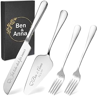 AAQ Tortenheber Hochzeit Personalisiert, Edelstahl Tortenheber Set mit Tortenmesser, Personalisierte Gravur Kuchenheber, Interessantes Geschenk für Brautpaar Freunde Partys Hochzeiten (Silber)